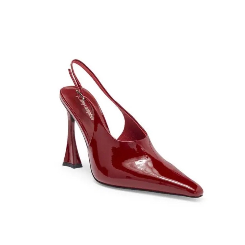 Jeffrey Campbell Red Patent Slingback Pumps Pointed Toe Flared Heel Size 7